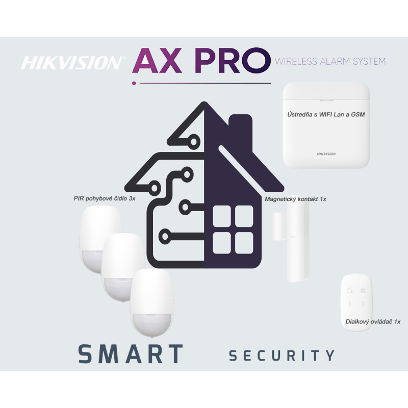 Bezdôtový alarm do domu-set Hikvision AXPRO-PWA64-W, 3xPir, MG kont...