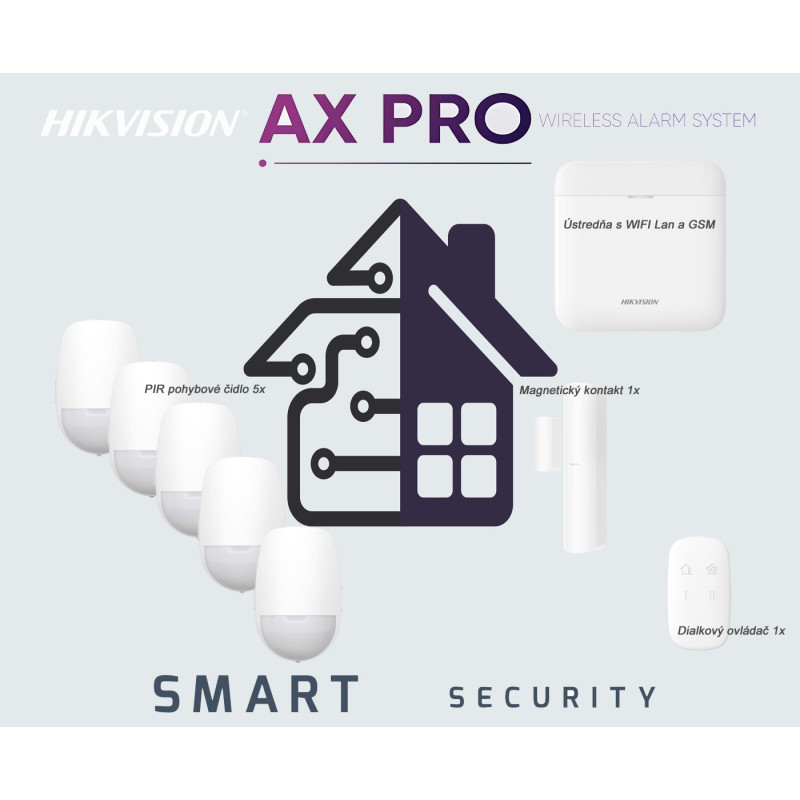 Bezdôtový alarm do domu-set Hikvision AXPRO-PWA64-W, 5xPir, MG kont...