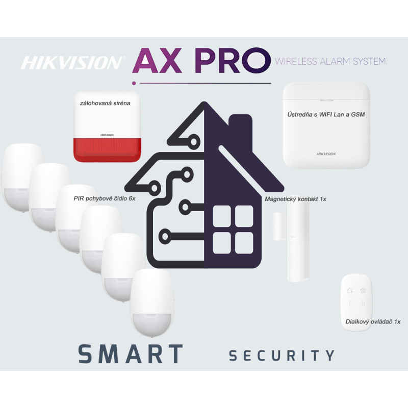 Bezdôtový alarm do domu-set Hikvision AXPRO-PWA64-W, 6xPir, MG kont...